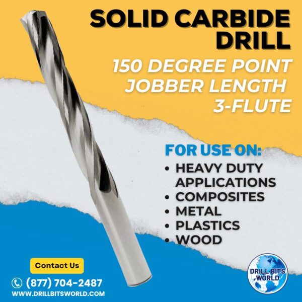 3-Flute Solid Carbide Drill Bit - Jobber Length 3 3-Flute Solid Carbide Drill Bit - Jobber Length