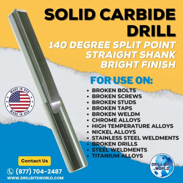 Solid Carbide 140 Degree Split Point Straight Flute Drill Bit
